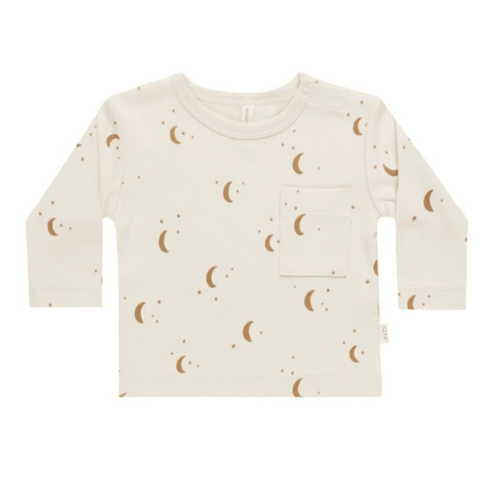 Quincy Mae Baby Cream Moons Long Sleeve Pocket Tee Size 6-12 M